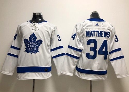 Adidas Maple Leafs #34 Auston Matthews White Road Authentic Stitched Youth NHL Jersey - Click Image to Close